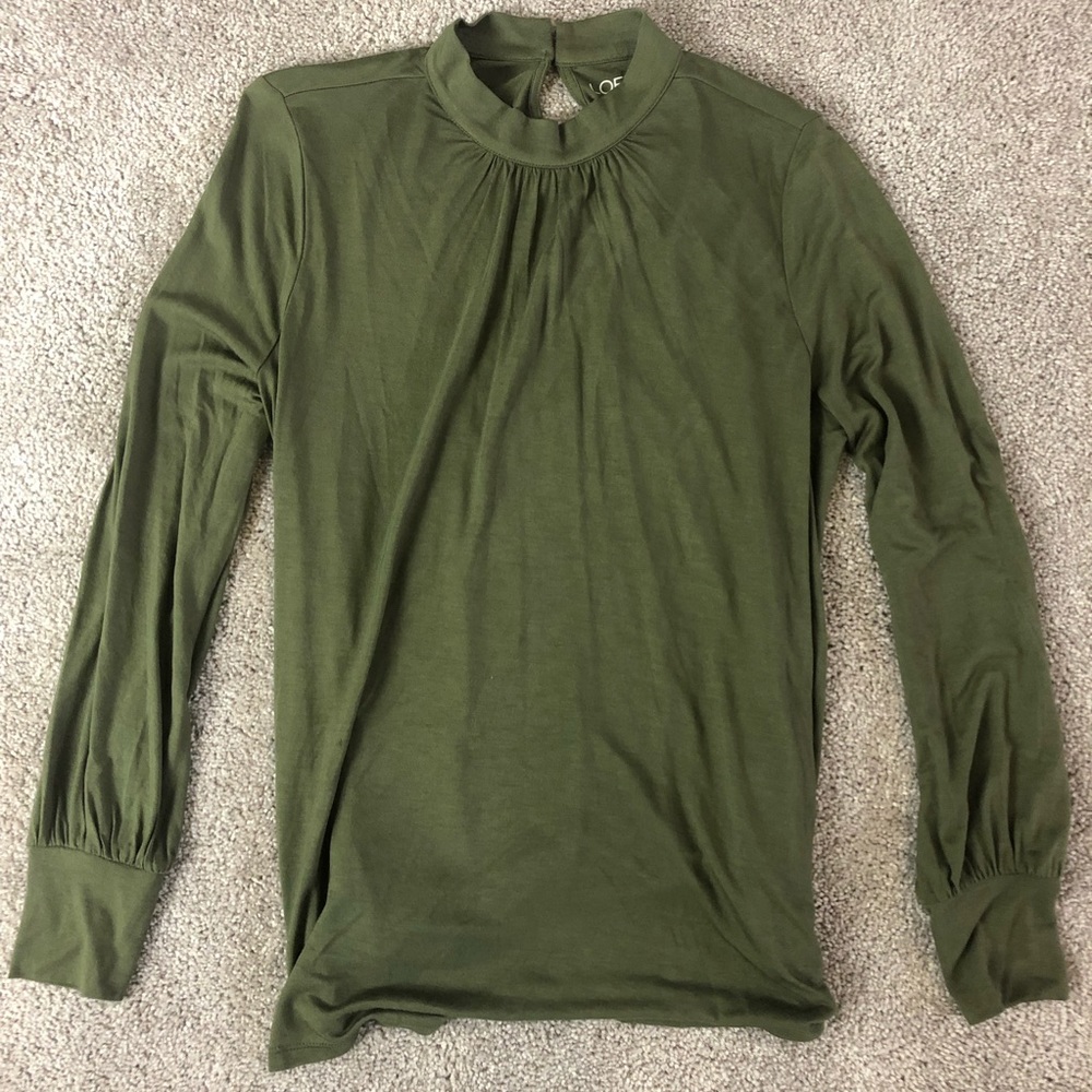 NWT Loft Outlet Petite M Army Green Mock Neck